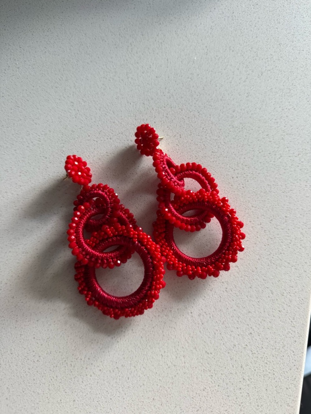 Red Beaded Statement Drop Earrings